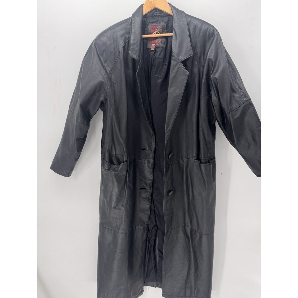 Vintage Gallery III Real Leather Duster Coat Trench Goth Punk Grunge Y2K Size M